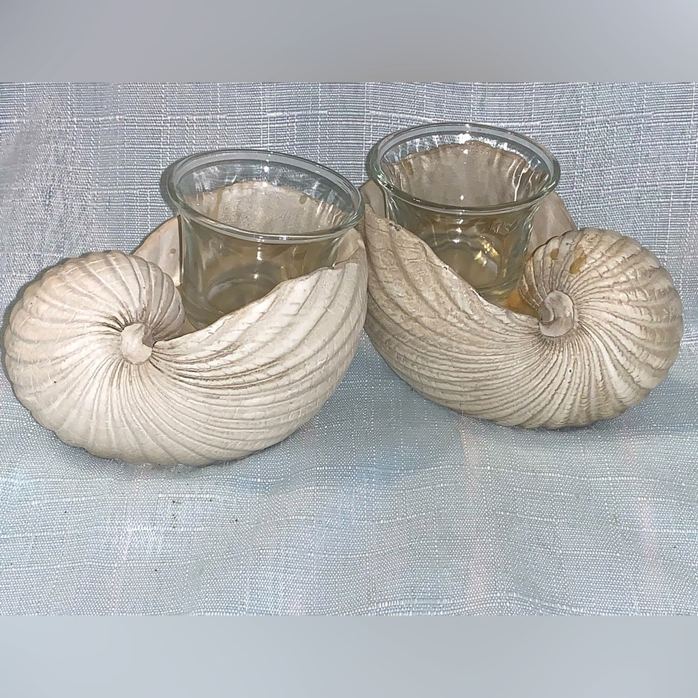 Lot of 2 Nautilus Sea Shell Votive Candleholders